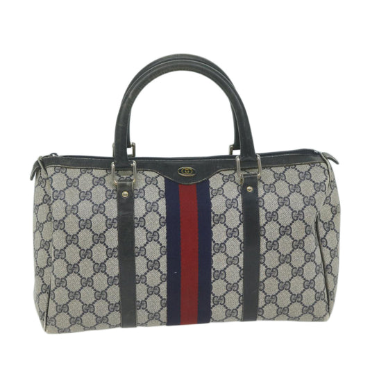 GUCCI GG Supreme Sherry Line Boston Bag PVC Leather Navy Red  ep3121