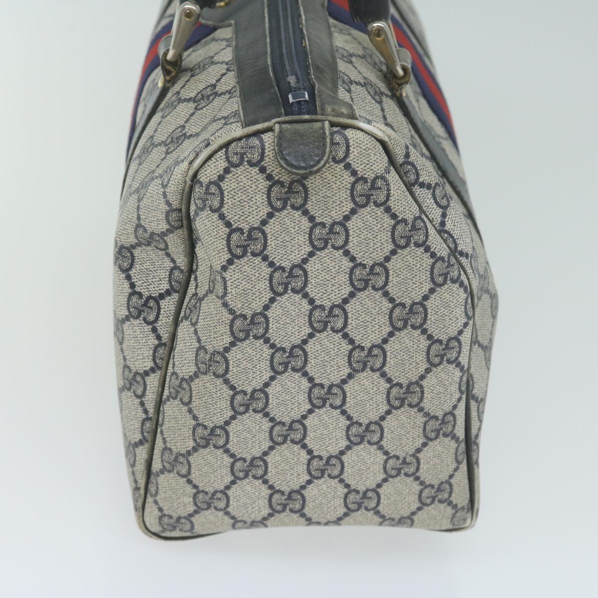 GUCCI GG Supreme Sherry Line Boston Bag PVC Leather Navy Red  ep3121