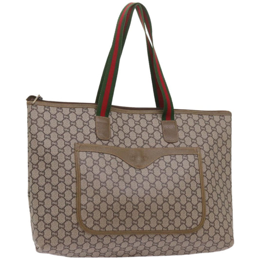 GUCCI GG Plus Supreme Web Sherry Line Boston Bag PVC Leather Beige  ep3435