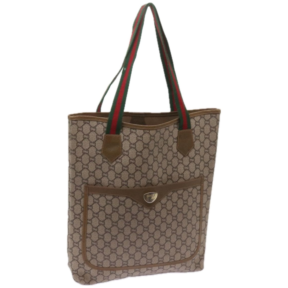 GUCCI GG Plus Supreme Web Sherry Line Tote Bag PVC Beige Red Green  ep3451