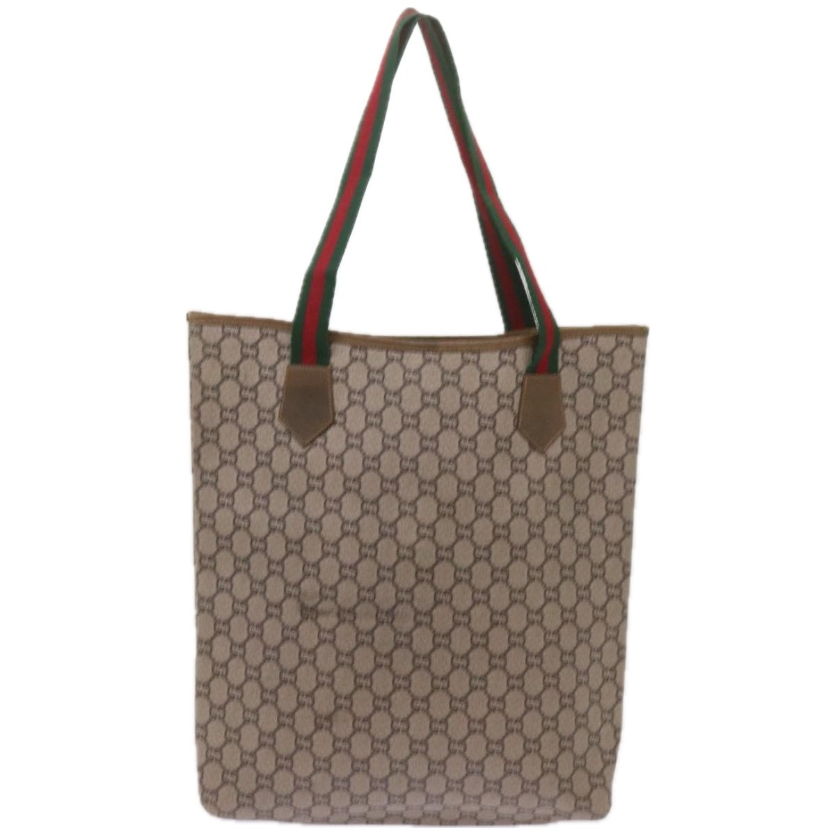GUCCI GG Plus Supreme Web Sherry Line Tote Bag PVC Beige Red Green  ep3451