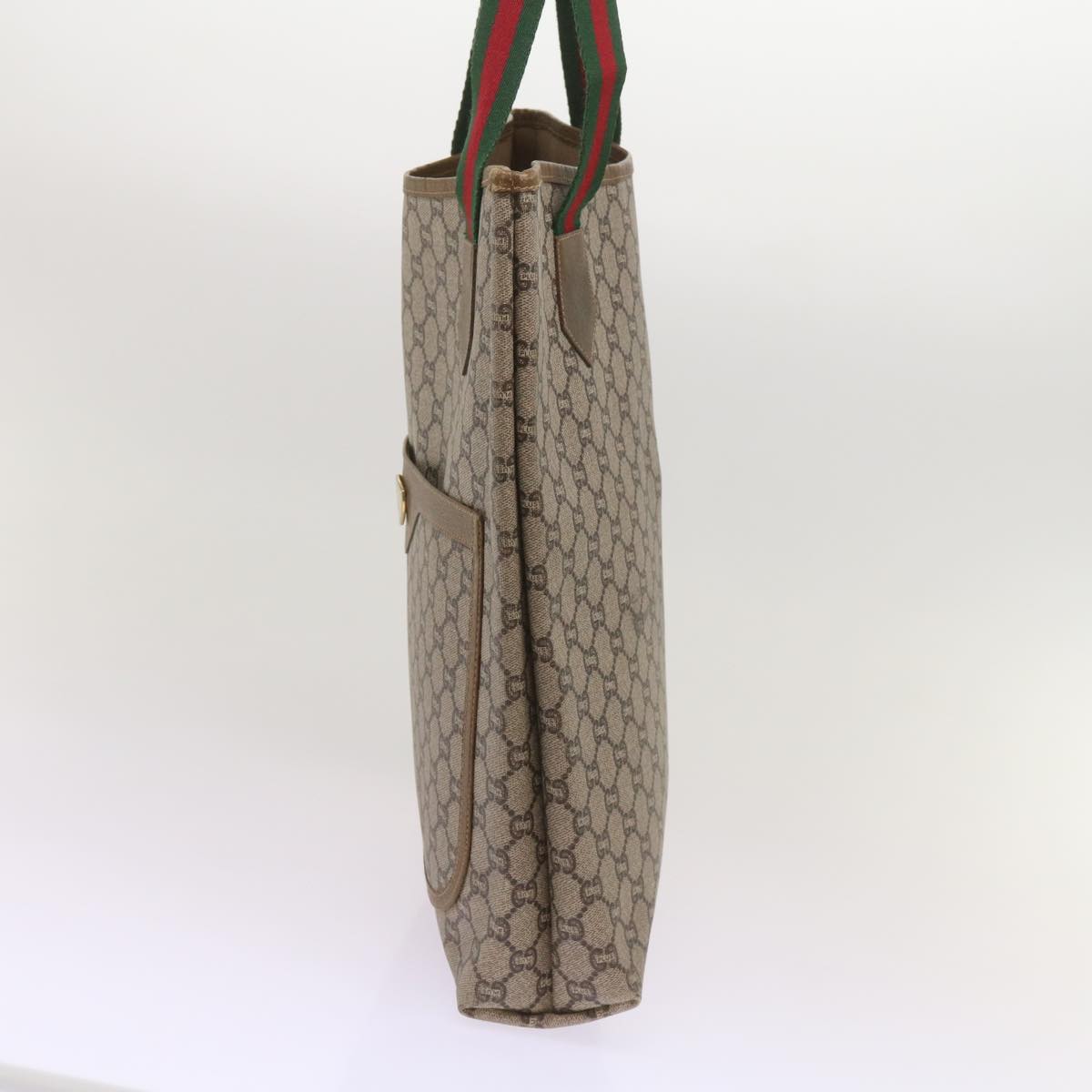 GUCCI GG Plus Supreme Web Sherry Line Tote Bag PVC Beige Red Green  ep3451