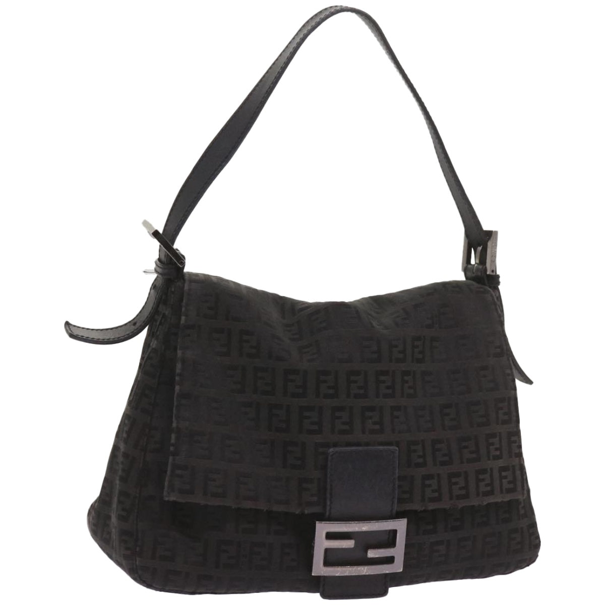 Luxury FendiZucchino Canvas Mamma Baguette Shoulder Bag Blackep3527