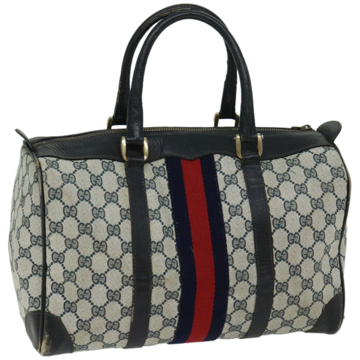 GUCCI GG Supreme Sherry Line Boston Bag PVC Navy Red  ep3534