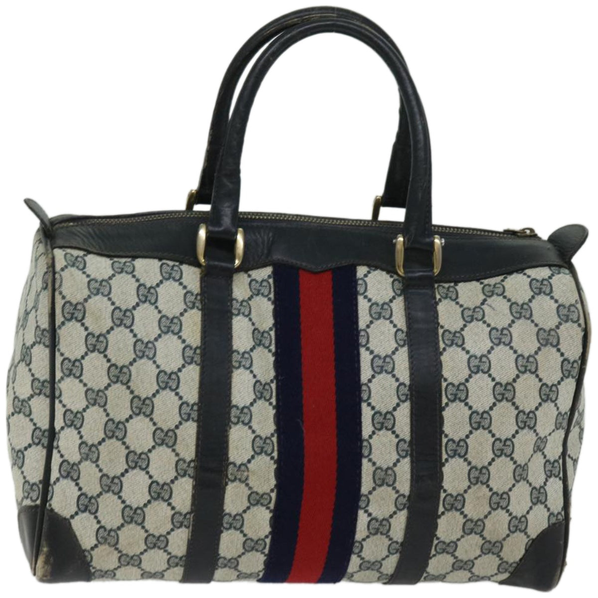 GUCCI GG Supreme Sherry Line Boston Bag PVC Navy Red  ep3534