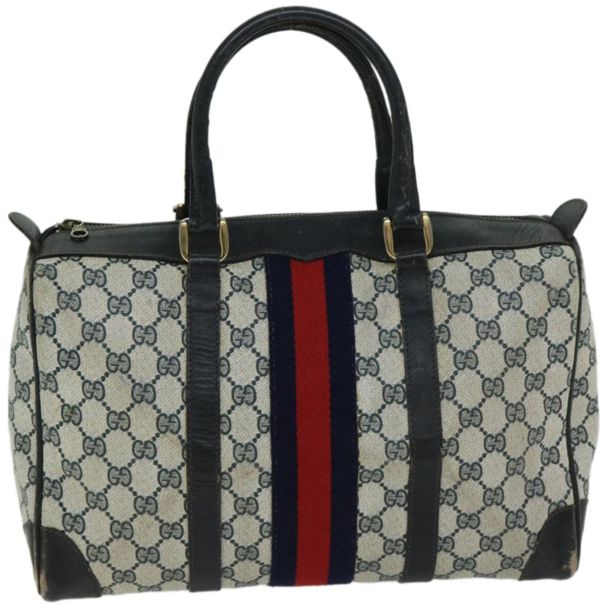 GUCCI GG Supreme Sherry Line Boston Bag PVC Navy Red  ep3534