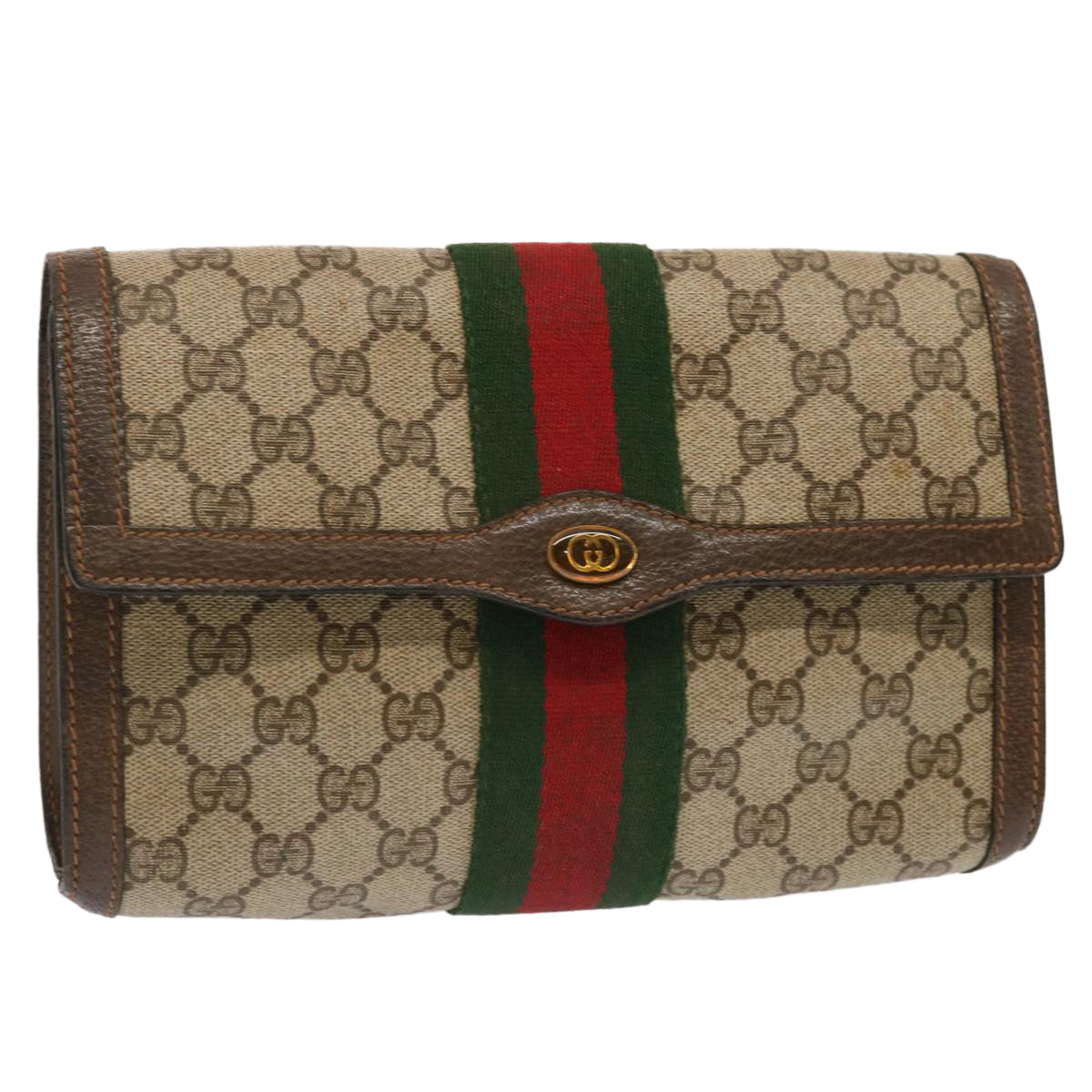 Luxury Gucci Trending 2025 GG Supreme Web Sherry Line Clutch Bag PVC Beige Red 89 01 006  ep3955