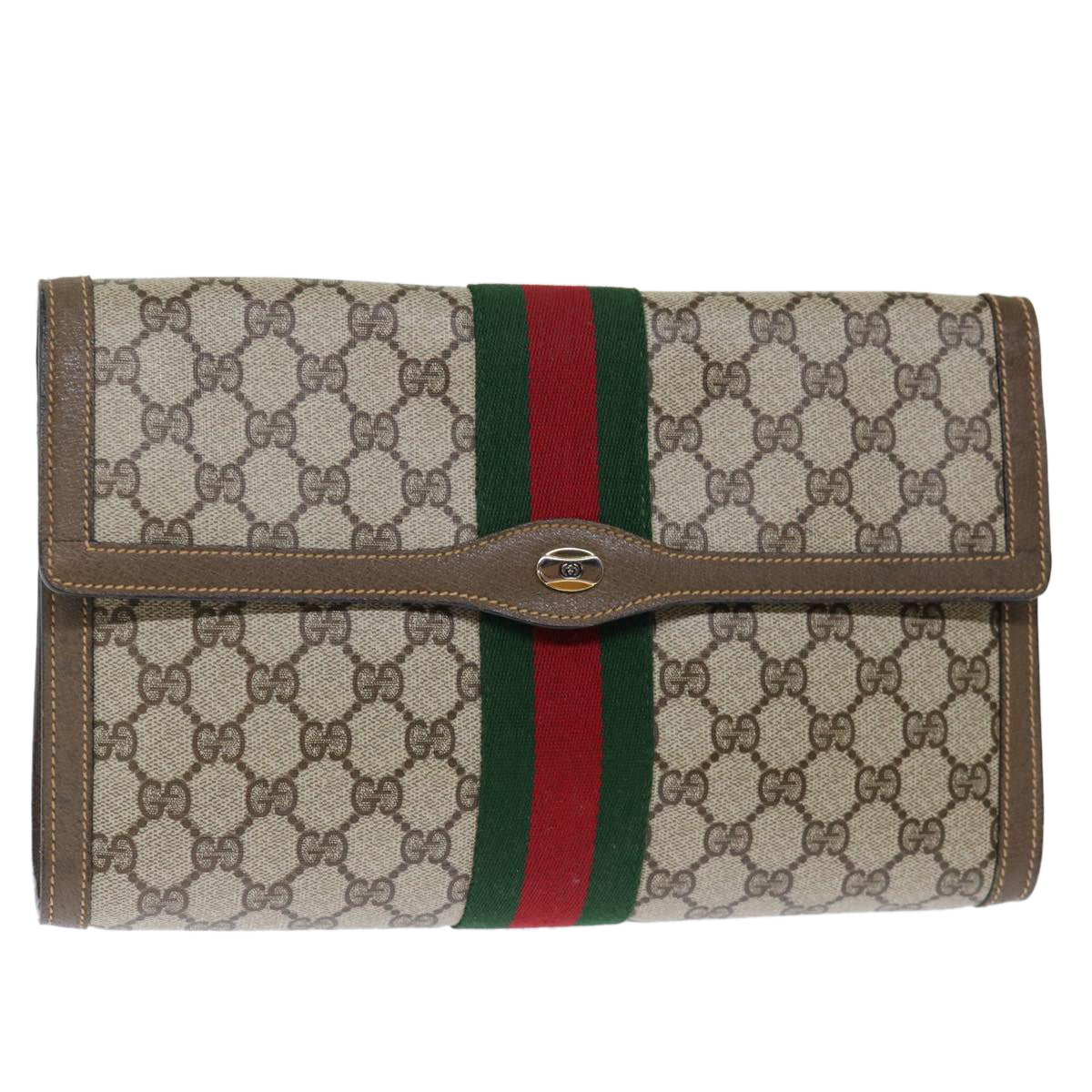Luxury Gucci Trending 2025 GG Supreme Web Sherry Line Clutch Bag PVC Beige Red 89 01 007  ep4065