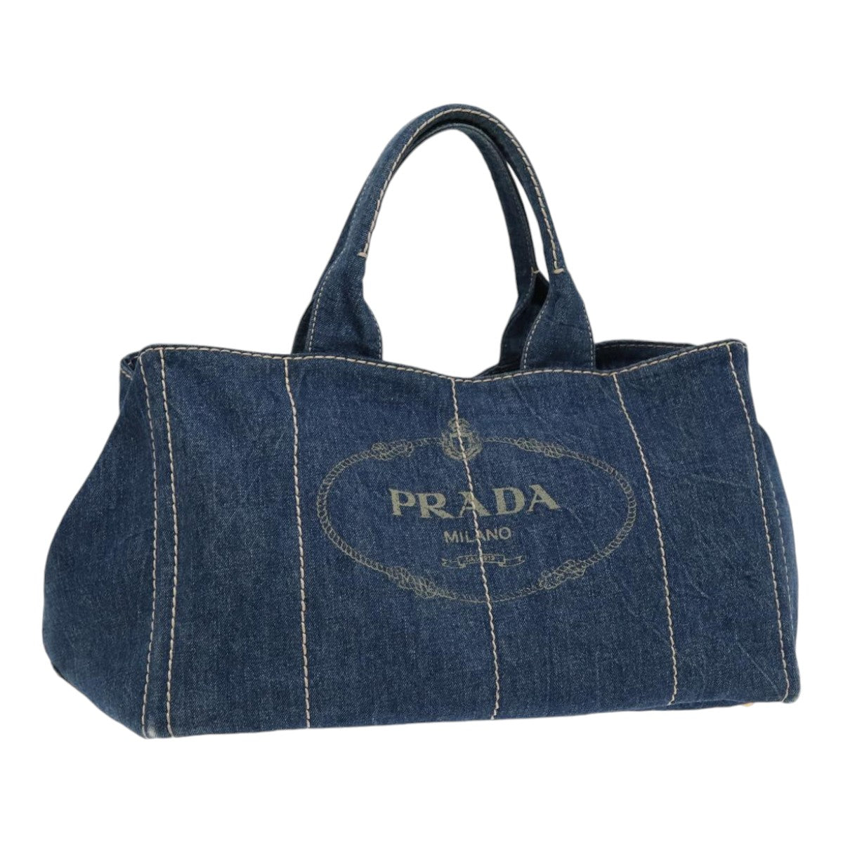 Luxury Prada Canapa GM Hand Bag Denim Blue Gold  ep5385