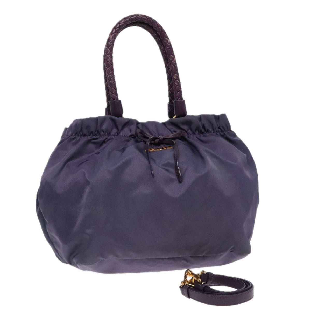 Luxury Prada Hand Bag Nylon Leather 2way Purple Gold  ep5737