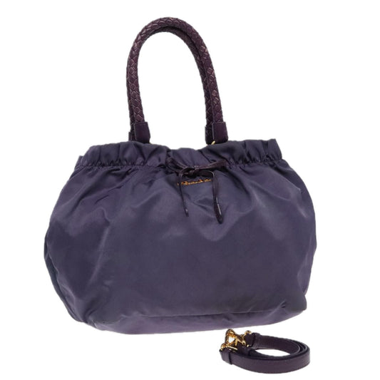 Luxury Prada Hand Bag Nylon Leather 2way Purple Gold  ep5737