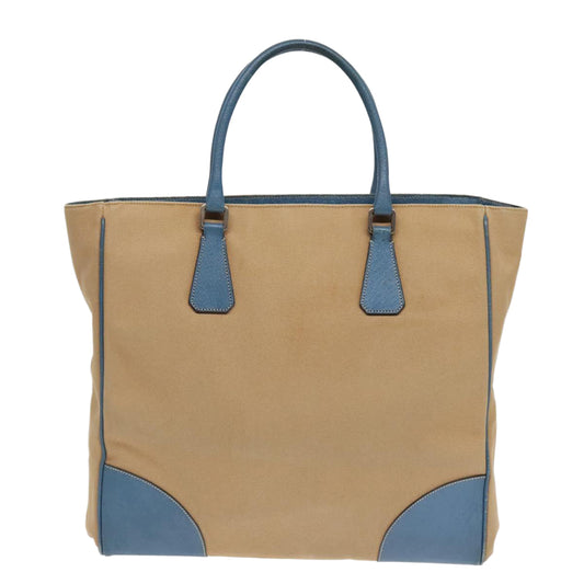 Luxury Prada Hand Bag Canvas Leather Beige Blue Silver  ep5751