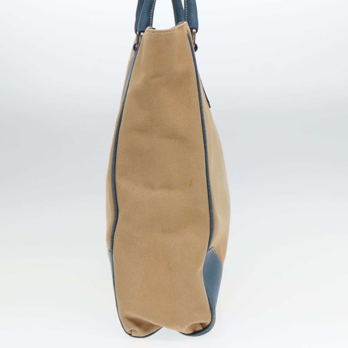 Luxury Prada Hand Bag Canvas Leather Beige Blue Silver  ep5751