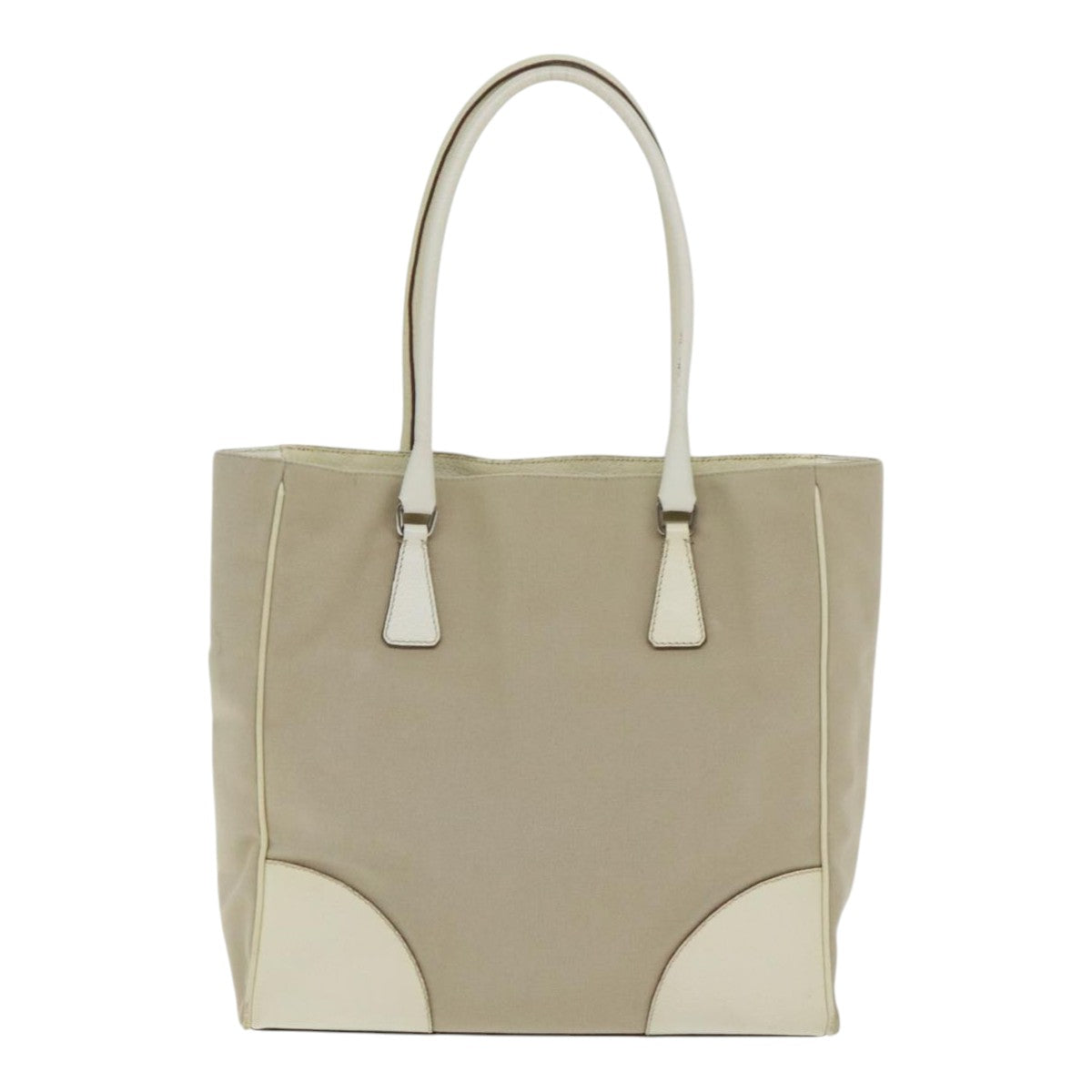 Luxury Prada Tote Bag Canvas Leather Beige Cream Silver  ep5828