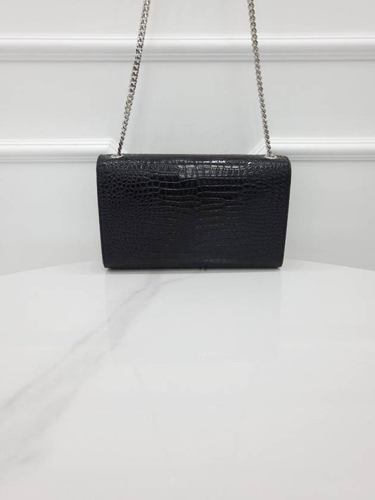 Luxury Saint Laurent Crocodile Kate Medium Chain Tassel Bag