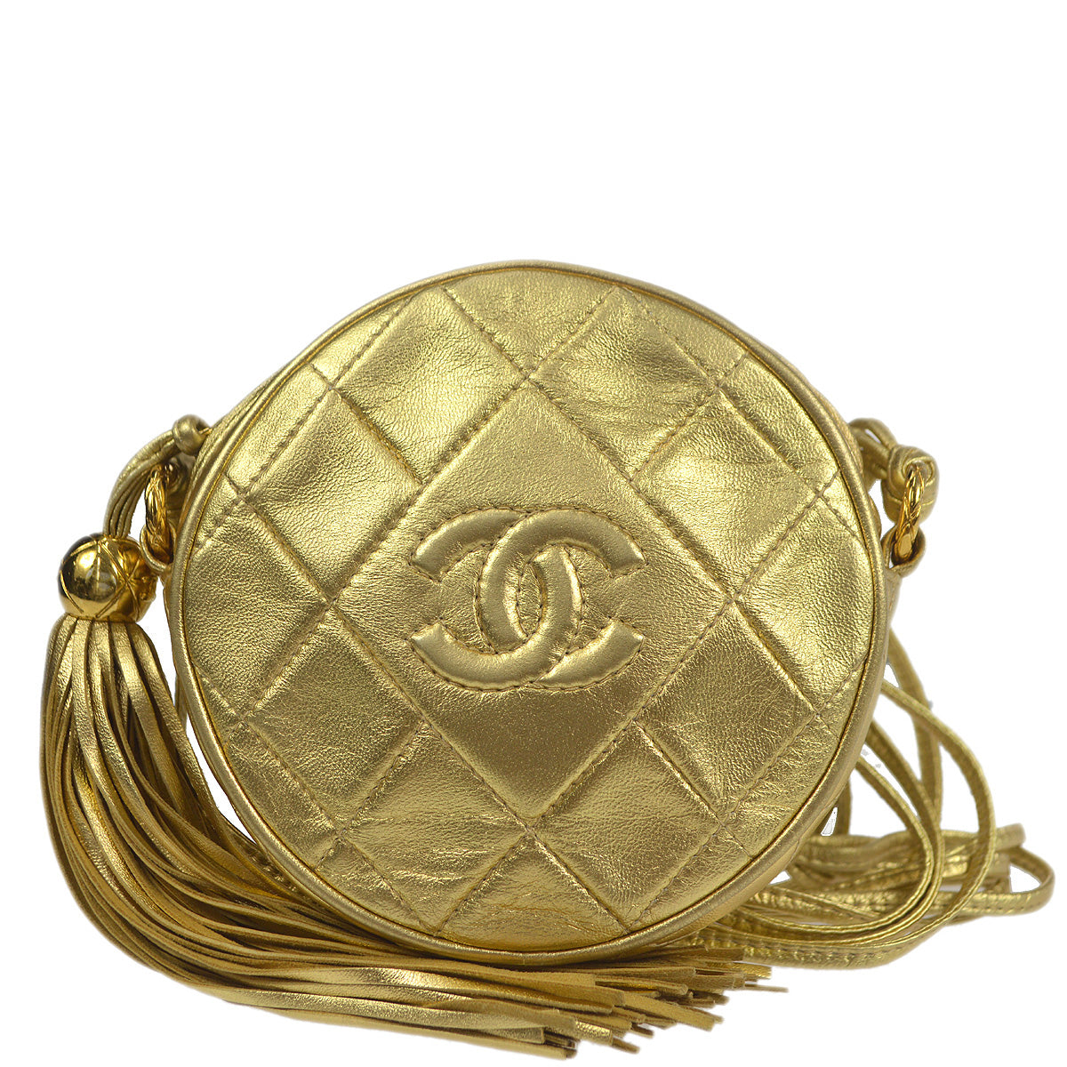 Luxury Chanel 1989-1991 Gold Lambskin Fringe Shoulder Bag