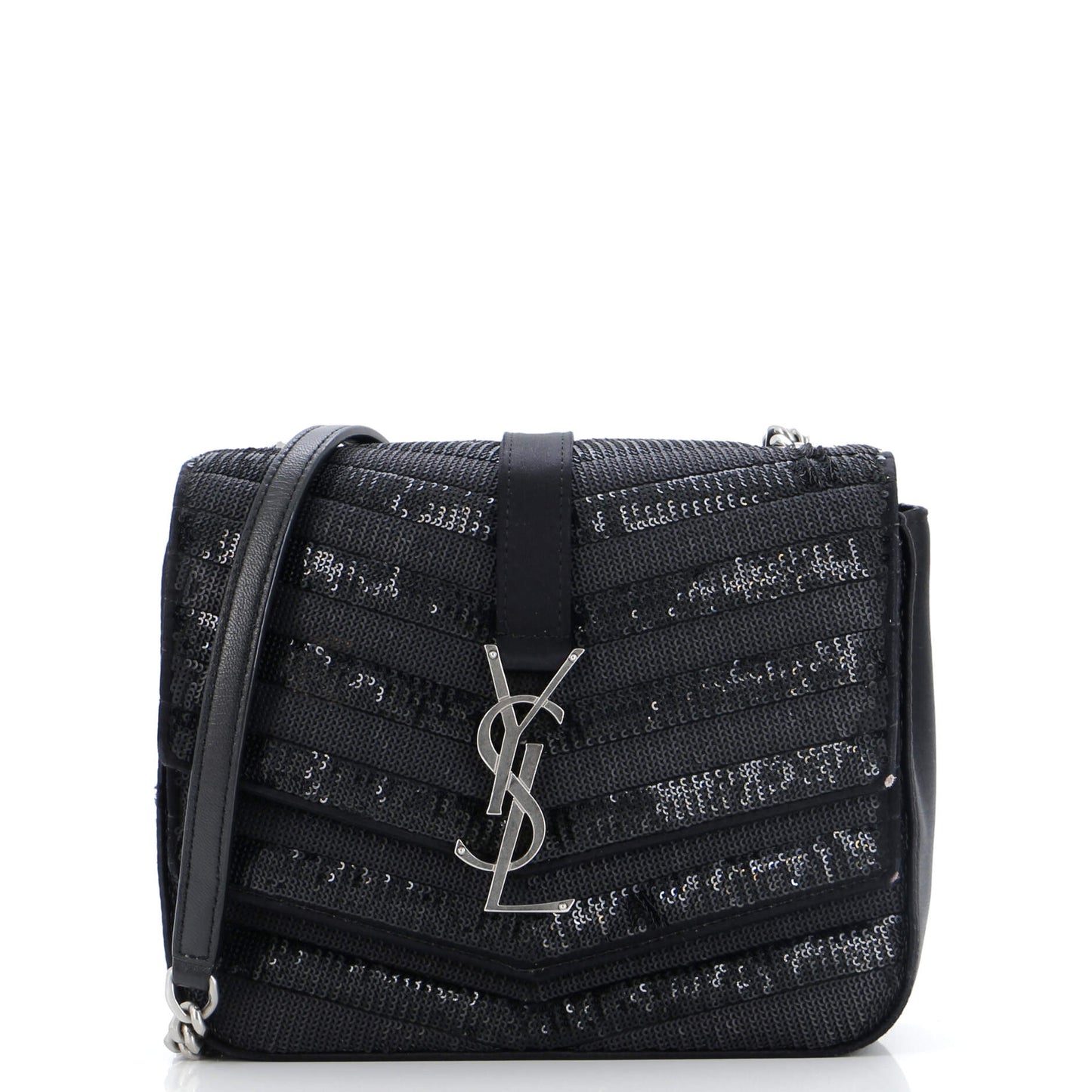 Luxury Saint Laurent Sulpice Flap Bag Sequin Matelasse Chevron Satin Small