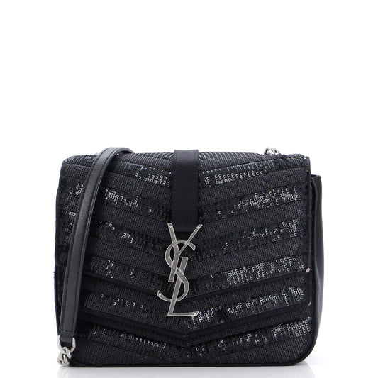 Luxury Saint Laurent Sulpice Flap Bag Sequin Matelasse Chevron Satin Small