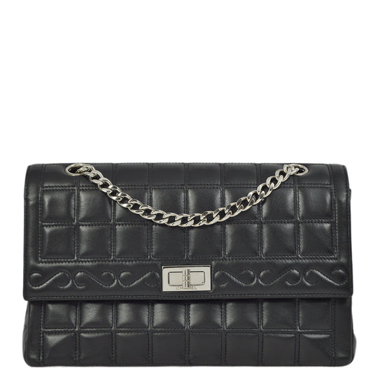 Luxury Chanel Black Lambskin Mademoiselle Lock Choco Bar Shoulder Bag