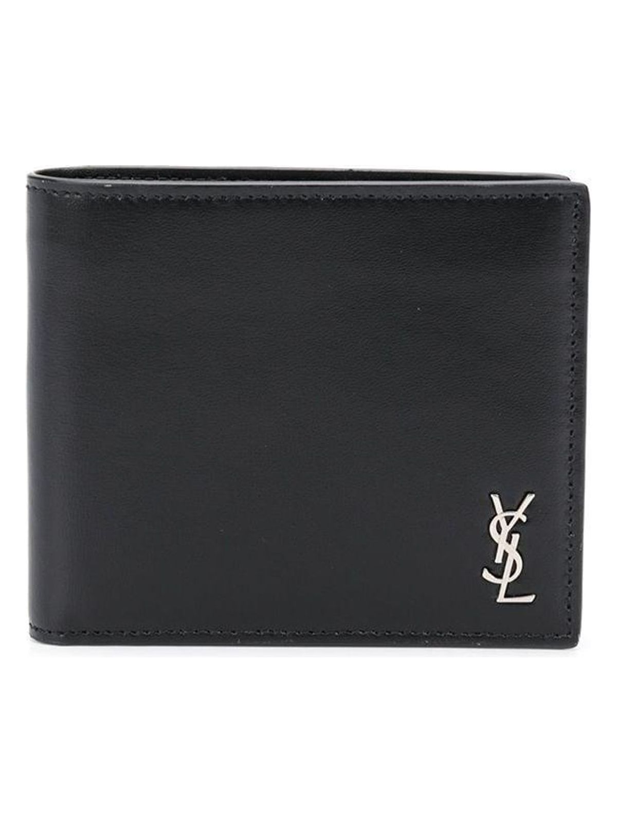 Luxury Saint Laurent Men's Logo Plaque Bi-Fold Wallet in Black | Size UNICA | 6077271JB0E