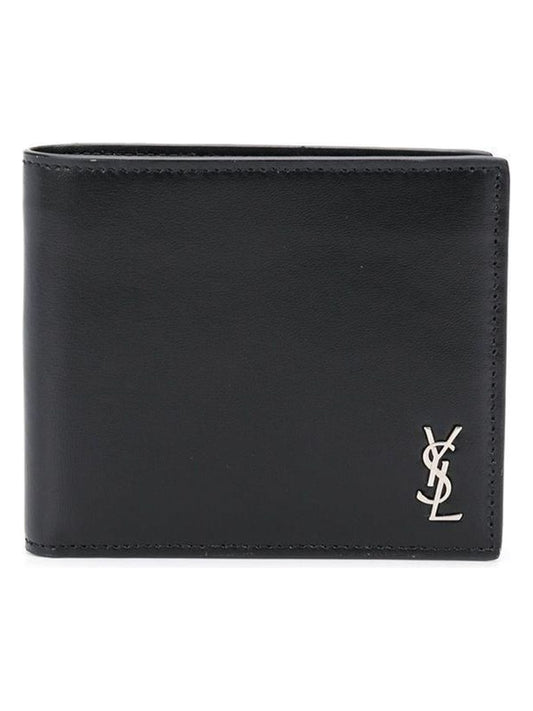 Luxury Saint Laurent Men's Logo Plaque Bi-Fold Wallet in Black | Size UNICA | 6077271JB0E