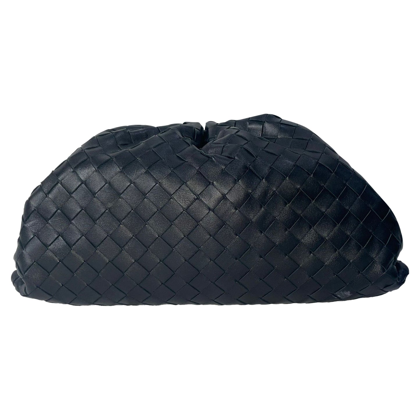 Luxury Bottega Veneta Pouch Intrecciato Bag in Black Calfskin Leather