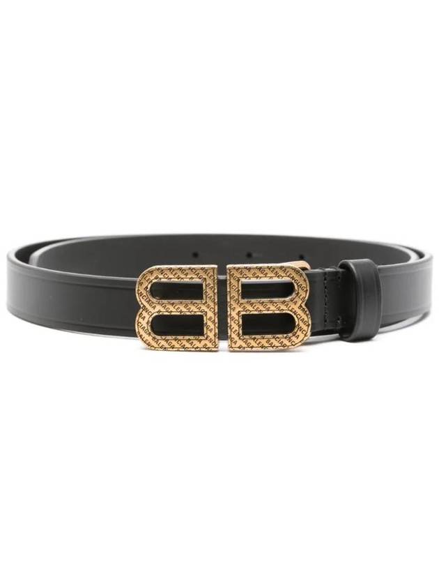 Luxury Balenciaga BB Hourglass Leather Belt Black