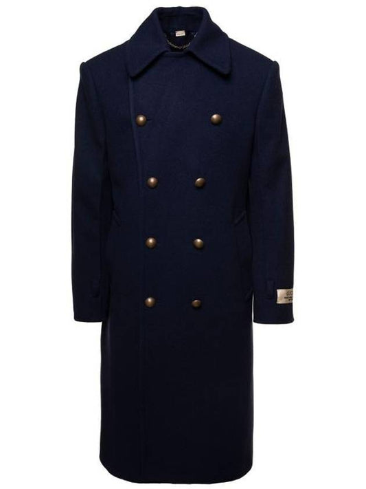 Luxury Gucci Trending 2025 Felt Wool Double Coat Dark Navy