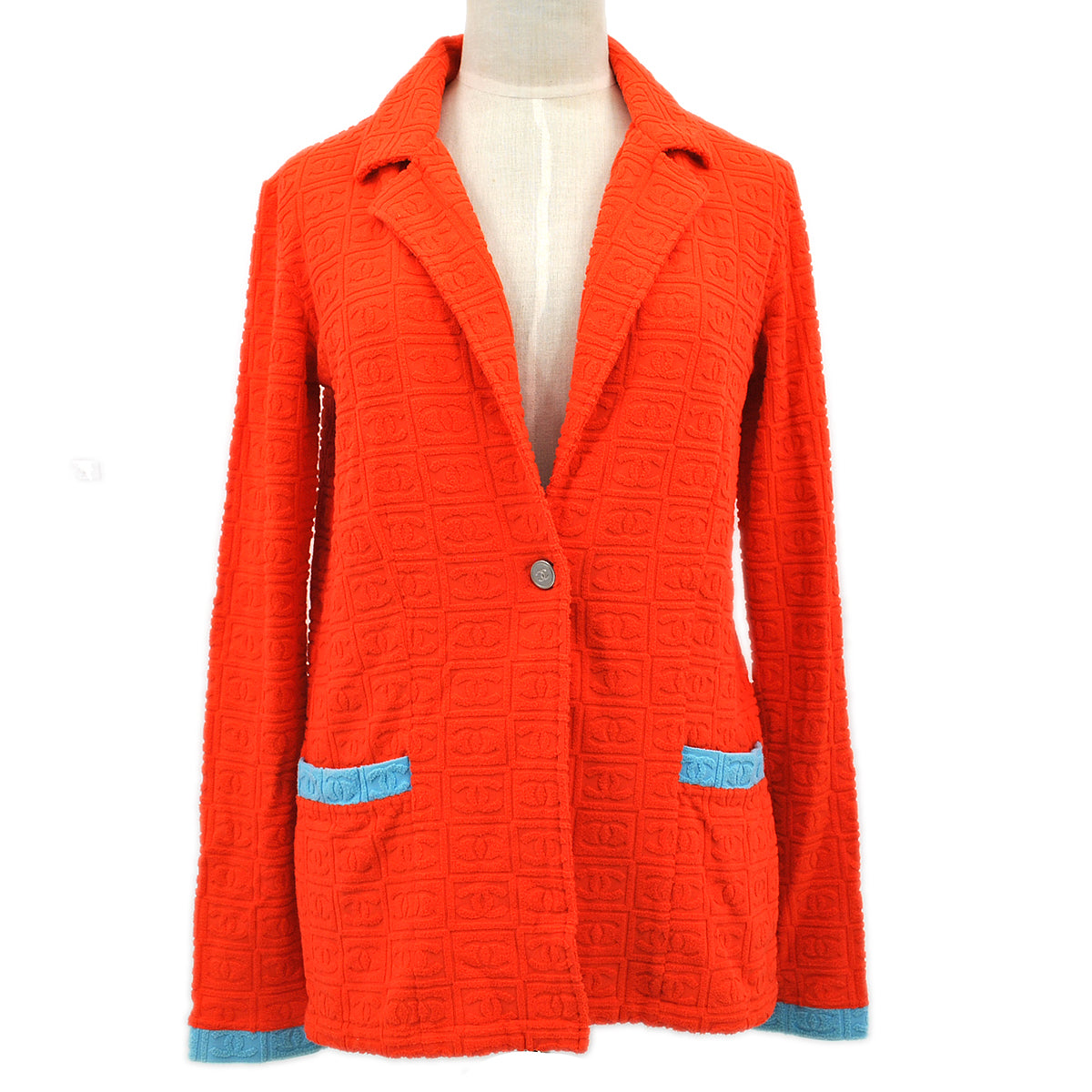 Luxury Chanel 2002 High-Summer logo-embossed towelling-finish blazer #38