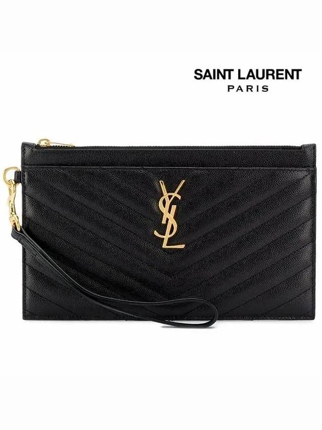 Luxury Saint Laurent Cassandre Matelasse Large Zipped Clutch Bag Black