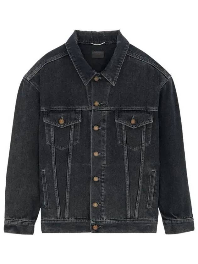 Luxury Saint Laurent Egg Shape Denim Jacket Dark Blue Black