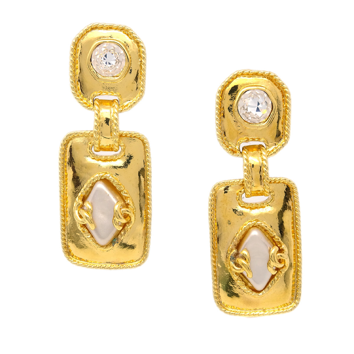 Chanel Artificial Pearl Dangle Earrings Clip-On Gold 94P