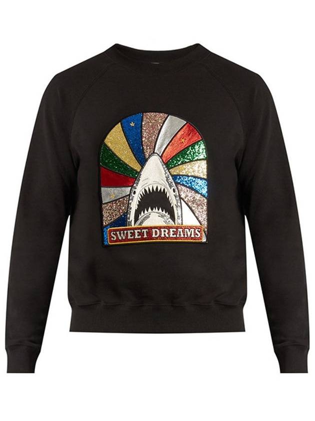 Luxury Saint Laurent Shark Patch Cotton Sweatshirt Black