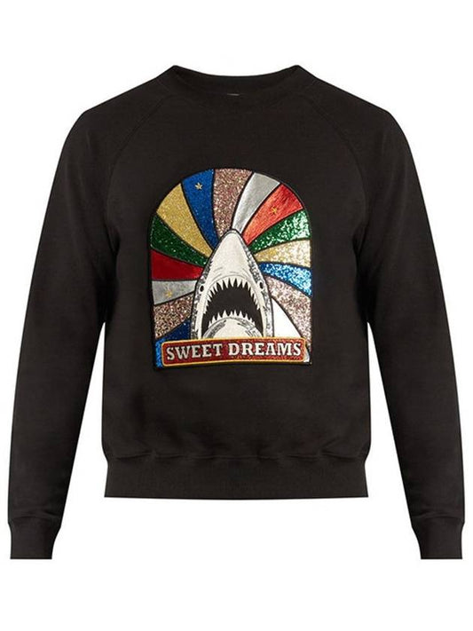 Luxury Saint Laurent Shark Patch Cotton Sweatshirt Black