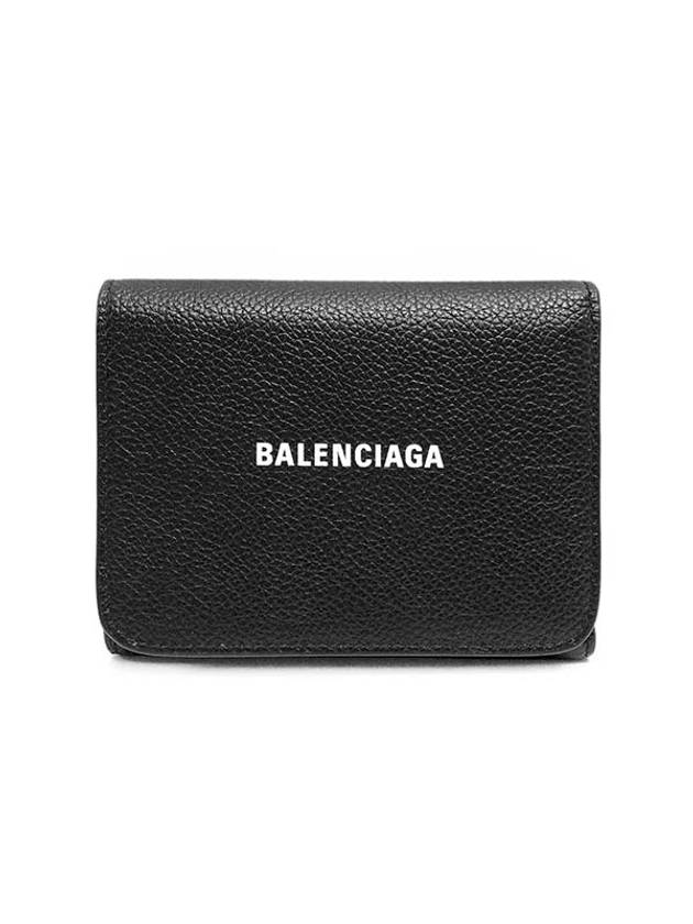 Luxury Balenciaga Logo Leather Half Wallet Black