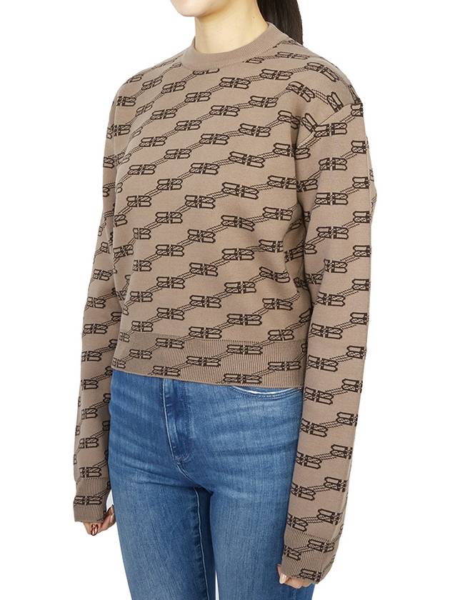 Luxury Balenciaga BB Icon Jacquard Knit Top Brown