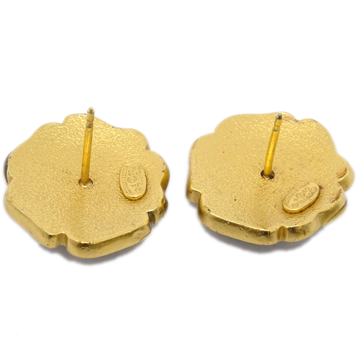 Chanel Flower Piercing Earrings Gold Green 03P