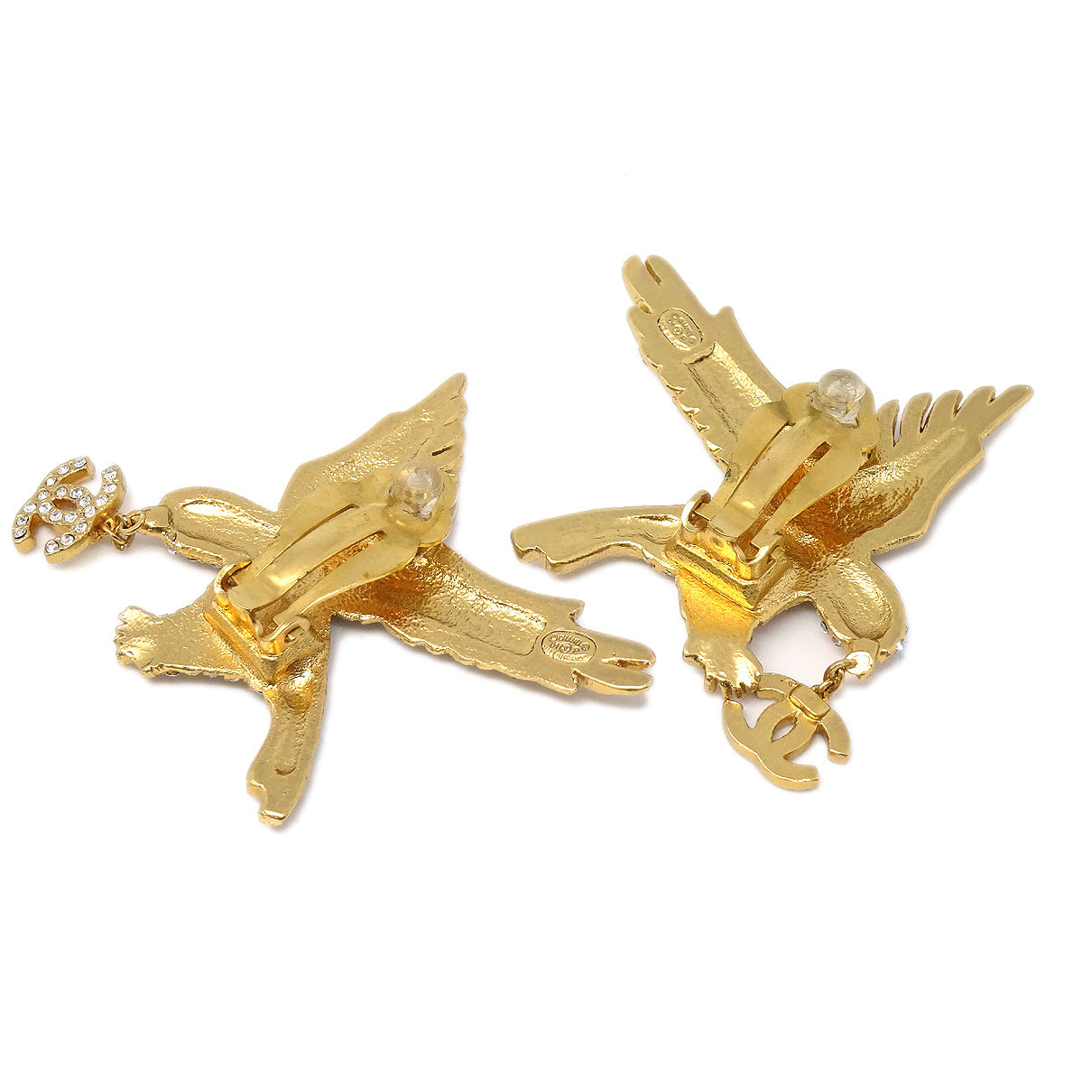 Luxury Chanel 2001 Crystal & Gold Eagle Earrings Clip-On 01P