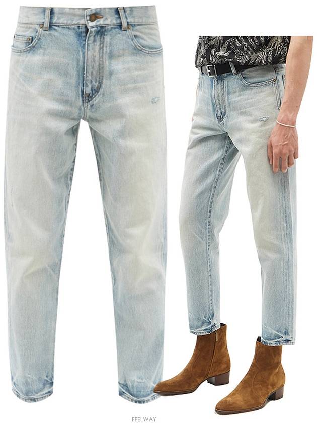 Luxury Saint Laurent Men's Carrot Fit Denim Jeans Light Blue