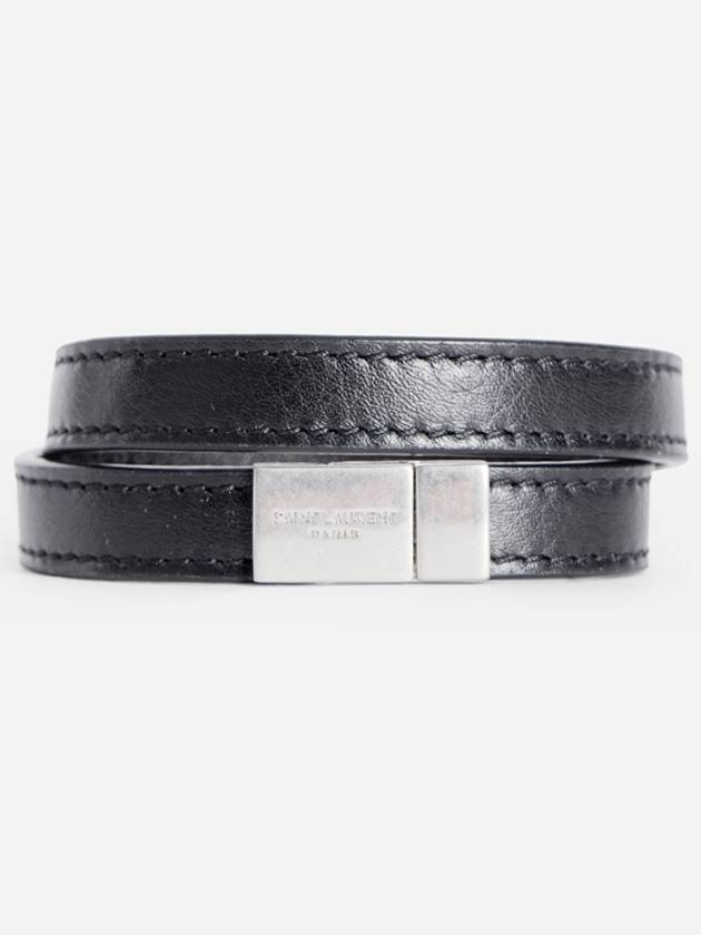 Luxury Saint Laurent Opyum Silver Double Wrap Bracelet Black