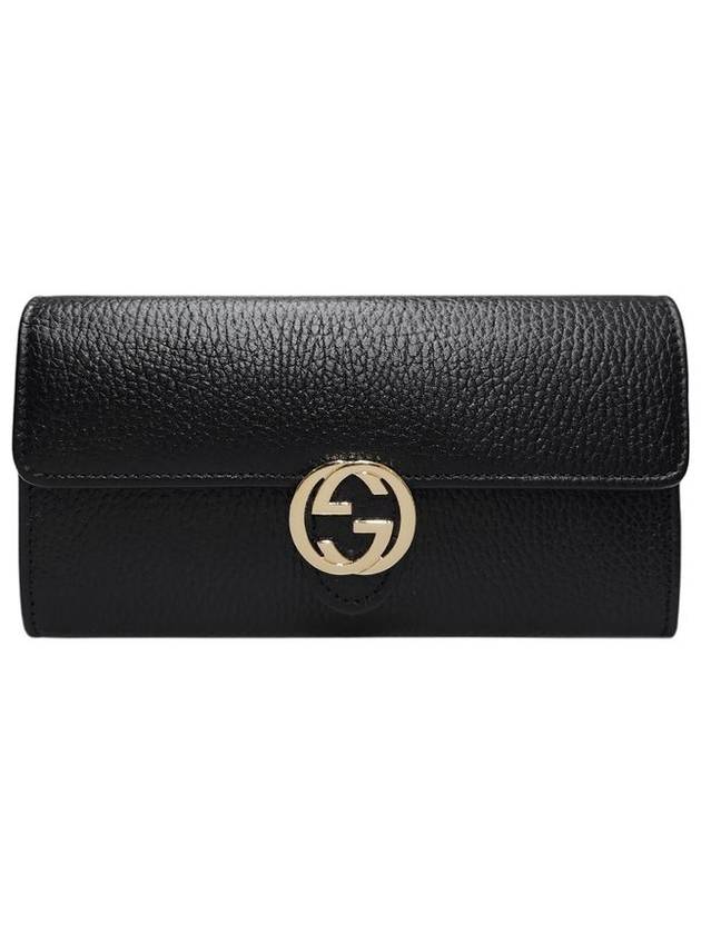 Luxury Gucci Trending 2025 615524 GG interlocking black leather long wallet