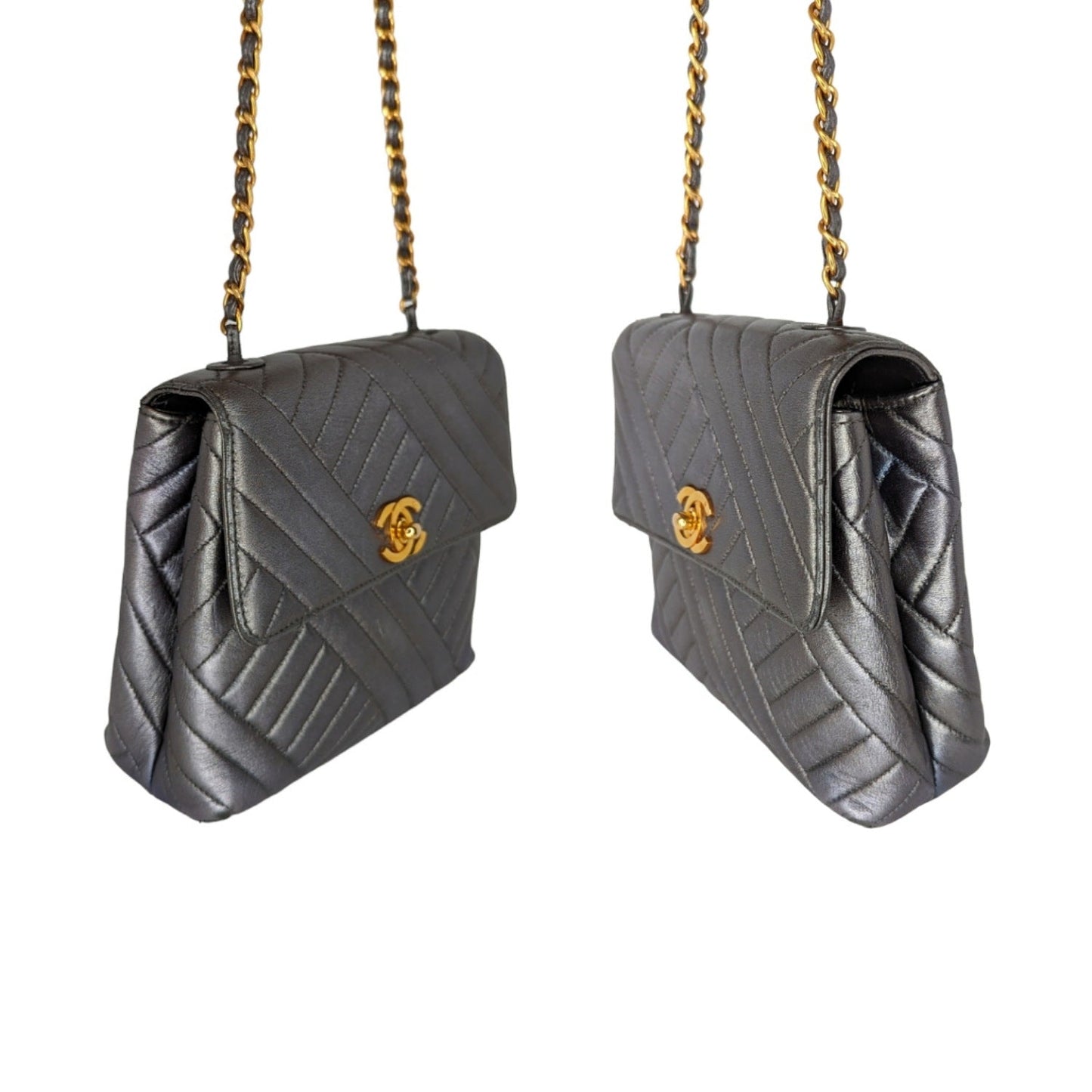 Luxury Chanel bag Vintage Chevron Quilted Square Flap Bag