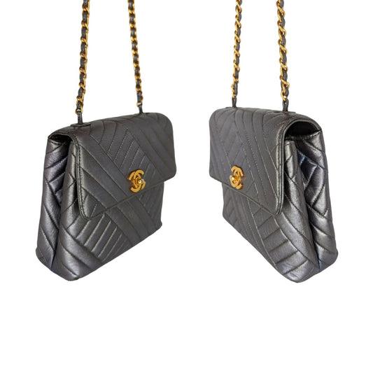 Luxury Chanel bag Vintage Chevron Quilted Square Flap Bag