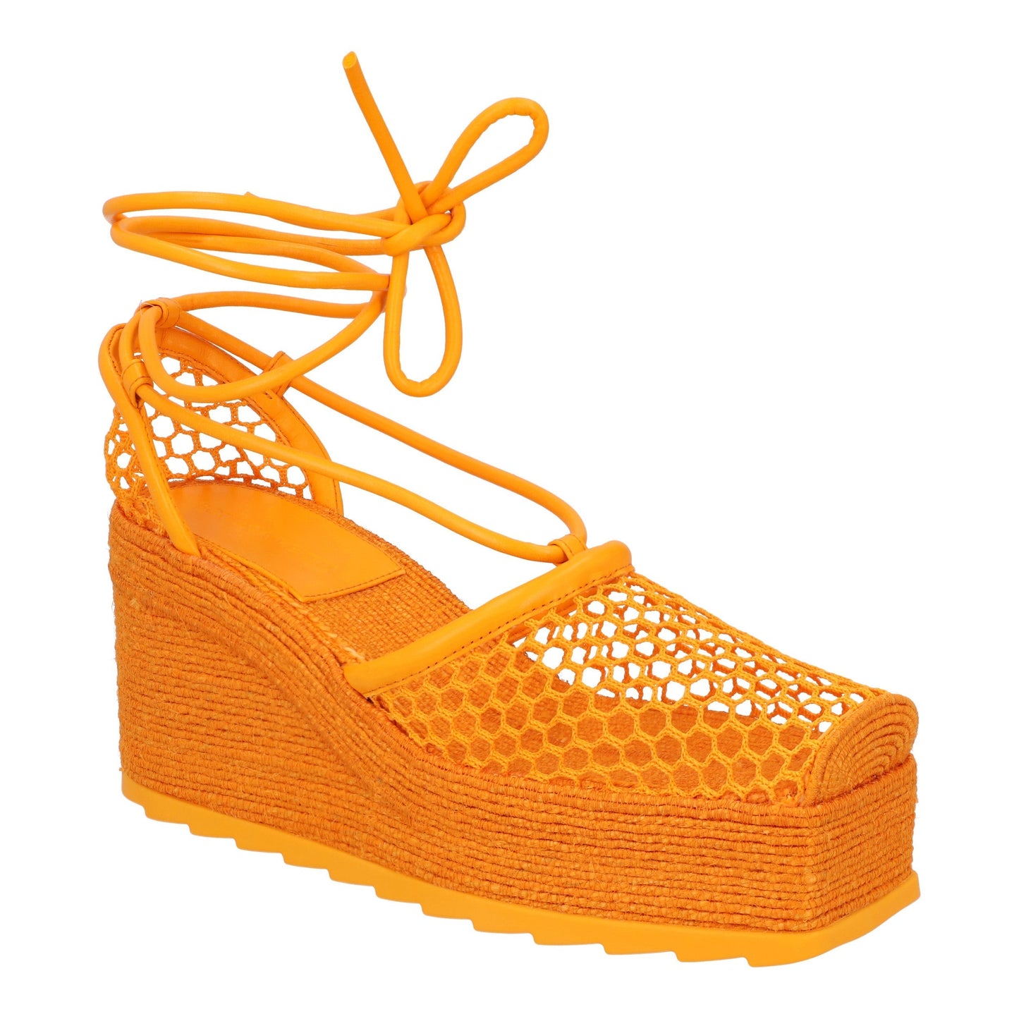Luxury Bottega Veneta Orange Stretch 90 Wedge Espadrilles