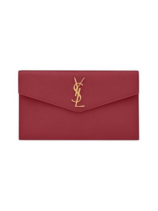 Luxury Saint Laurent Uptown Grain de Poudre Embossed Leather Clutch Bag Red