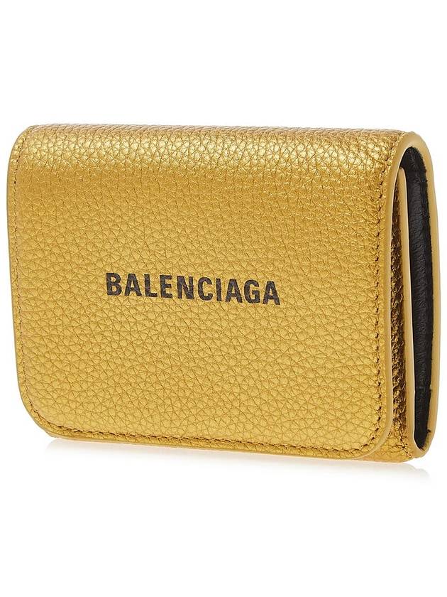 Luxury Balenciaga Logo Print Tri-Fold Half Wallet Gold