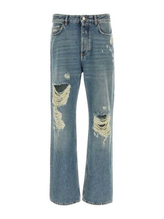Luxury Balenciaga Distressed Denim Straight Jeans Blue