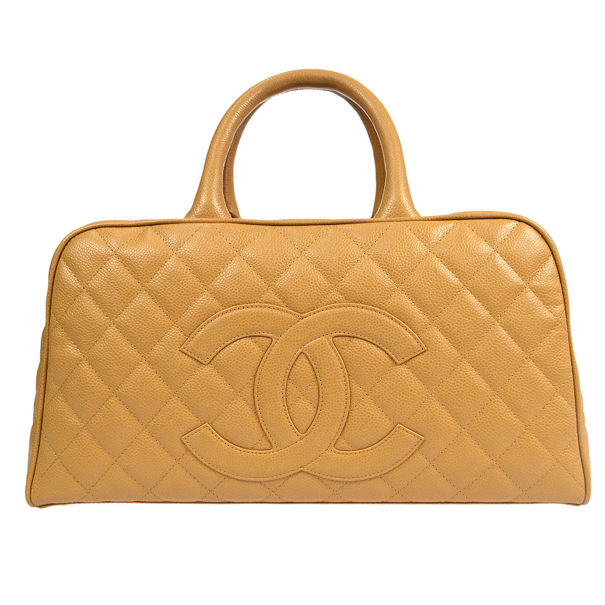 Luxury Chanel 2004-2005 Bowling Bag 37 Beige Caviar