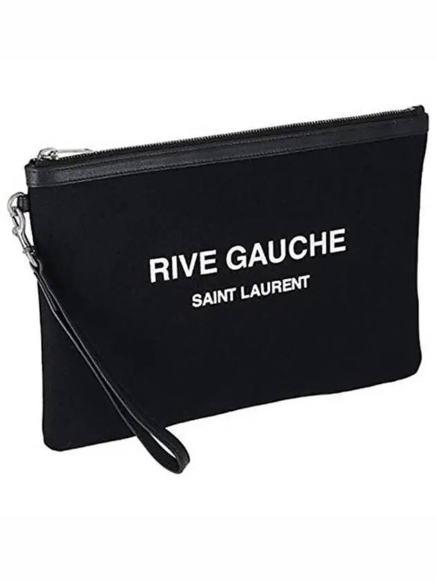 Luxury Saint Laurent Rive Gauche Logo Print Canvas Clutch Bag Black