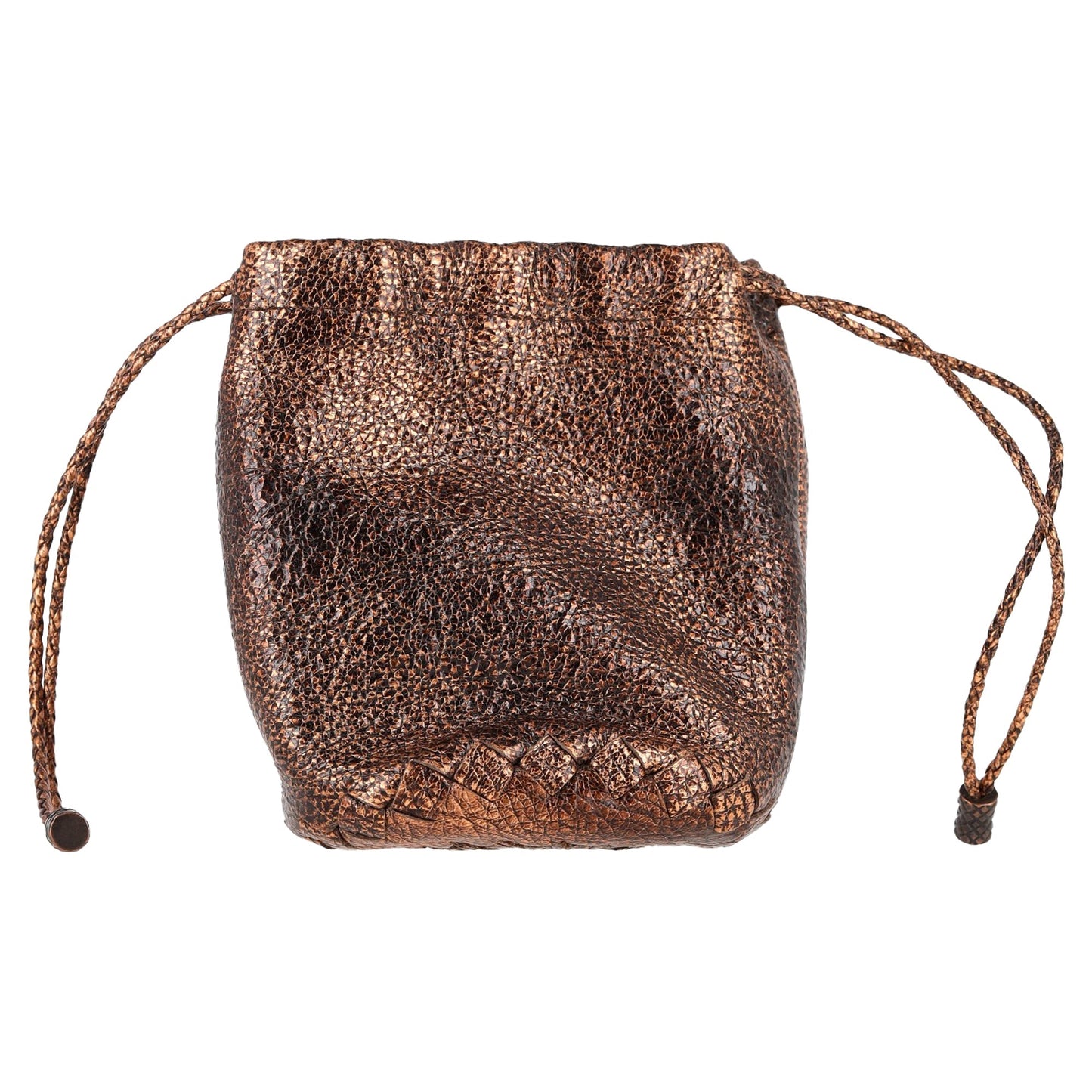 Luxury Bottega Veneta Drawstring Pouch in Bronze Cervo Leather